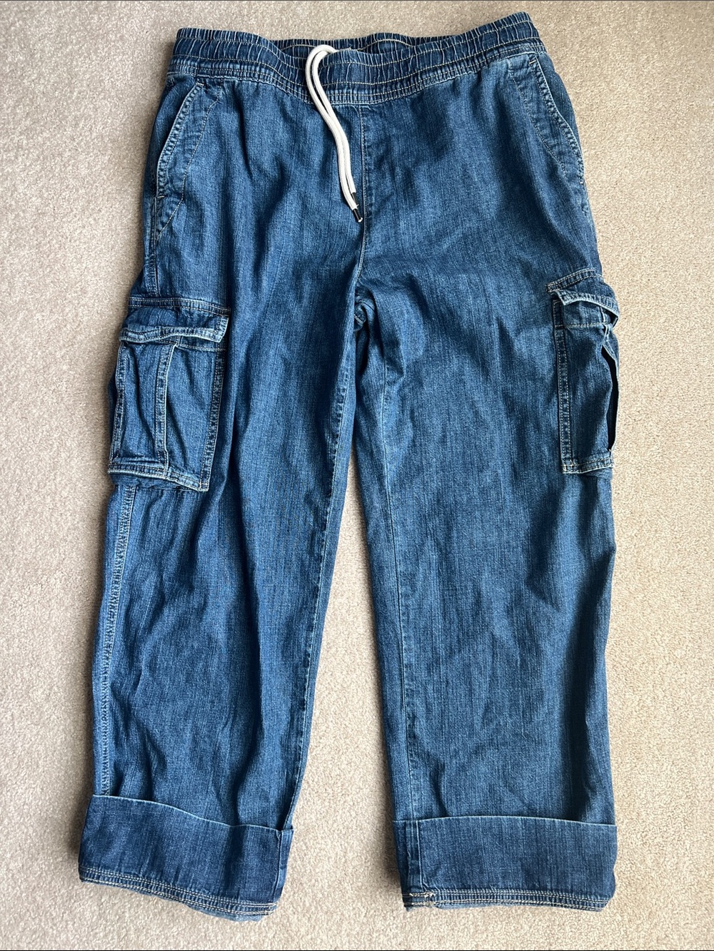 James Perse Denim Cargo Pants Full‑Length Relaxed Fit Drawstring Waist Size 3 - Picture 16 of 16